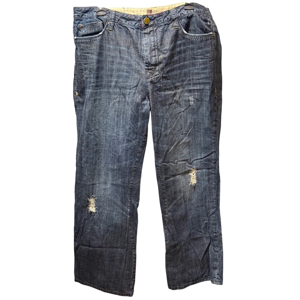 Cohesive & Co California‎ Mens 46x32 Distressed Relaxed Straight Jeans Dark Wash